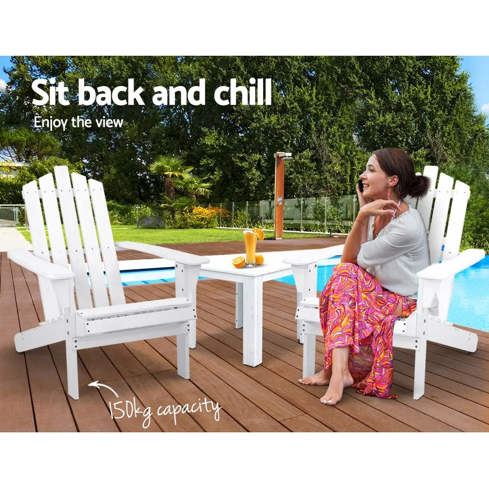 z 3 Piece Wooden Outdoor Beach Chair and Table Set Adirondack Style Armchair