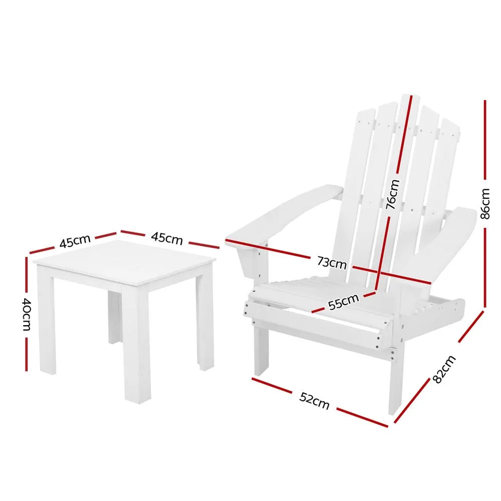 z 3 Piece Wooden Outdoor Beach Chair and Table Set Adirondack Style Armchair